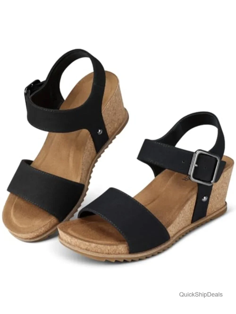 Women's PU Wedge Sandals Adjustable Ankle Strap Platform Cork Wedges